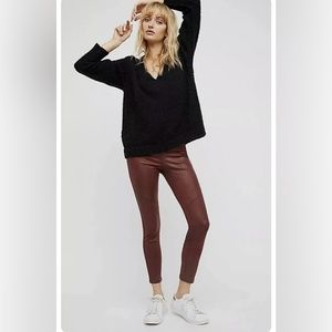 FREE PEOPLE Faux Leather Pull On Leggings in Burgundy Oxblood Sz S